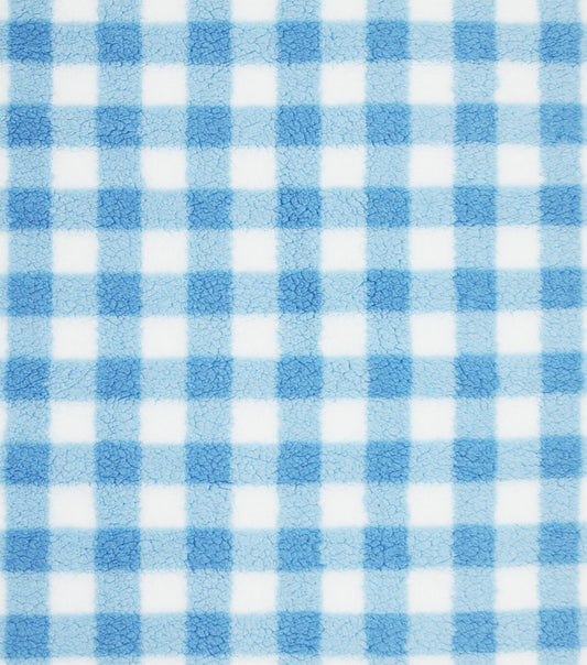 Spring Blue & White Gingham Sherpa Fleece Fabric