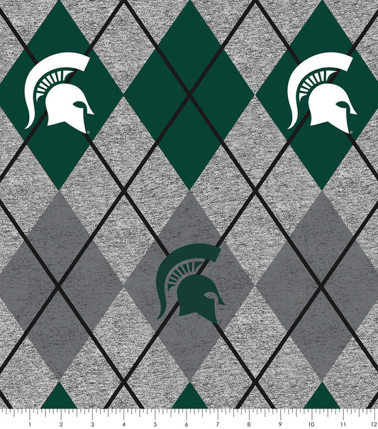 Michigan State Fleece Fabric Heather Argyle